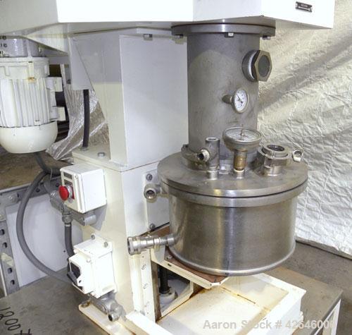 Used Premier Mill Prem-A-Mix ESD Dual Shaft Disperser, model ESD/1/2, 316 stainless steel. 2 Gallon working capacity, 2-3/4 total. Stainless steel jacketed mixing can 10-1/2" diameter x 7" deep, inte...