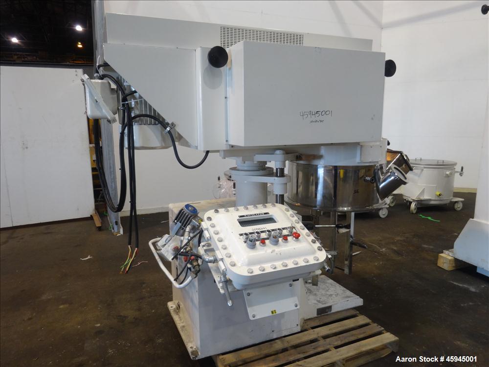 Used Premier Mill Triple Shaft Hidrobot Planetary Mixer, Model MPVDV-360. Approximately 96 gallon total capacity. 304 stainless steel contact parts. With (3) jacketed mix cans, each approx. 31 " ID x...