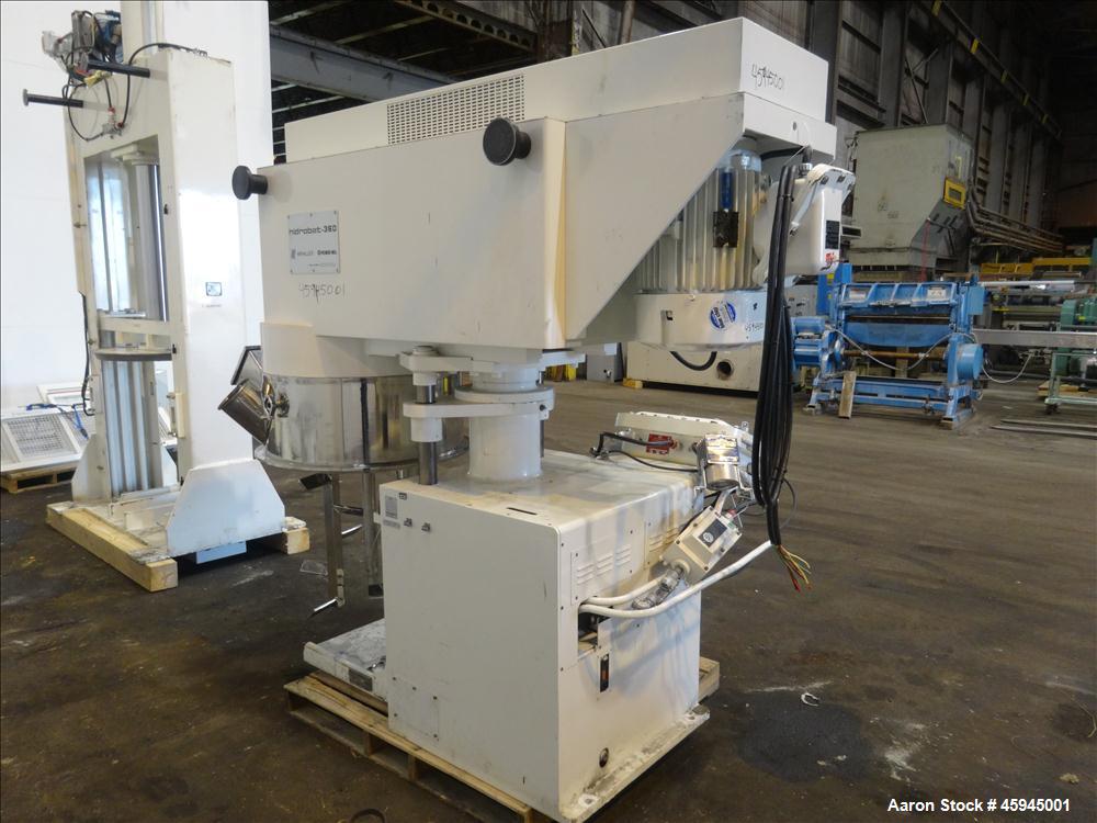 Used Premier Mill Triple Shaft Hidrobot Planetary Mixer, Model MPVDV-360. Approximately 96 gallon total capacity. 304 stainless steel contact parts. With (3) jacketed mix cans, each approx. 31 " ID x...