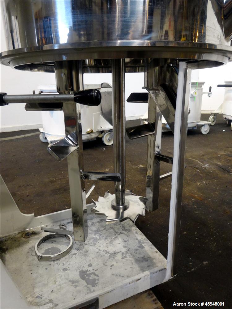 Used Premier Mill Triple Shaft Hidrobot Planetary Mixer, Model MPVDV-360. Approximately 96 gallon total capacity. 304 stainless steel contact parts. With (3) jacketed mix cans, each approx. 31 " ID x...