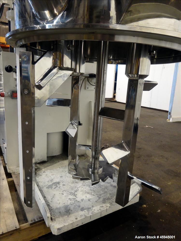 Used Premier Mill Triple Shaft Hidrobot Planetary Mixer, Model MPVDV-360. Approximately 96 gallon total capacity. 304 stainless steel contact parts. With (3) jacketed mix cans, each approx. 31 " ID x...