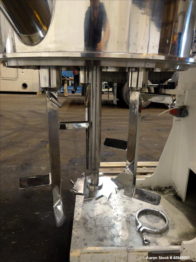 Used Premier Mill Triple Shaft Hidrobot Planetary Mixer, Model MPVDV-360. Approximately 96 gallon total capacity. 304 stainless steel contact parts. With (3) jacketed mix cans, each approx. 31 " ID x...
