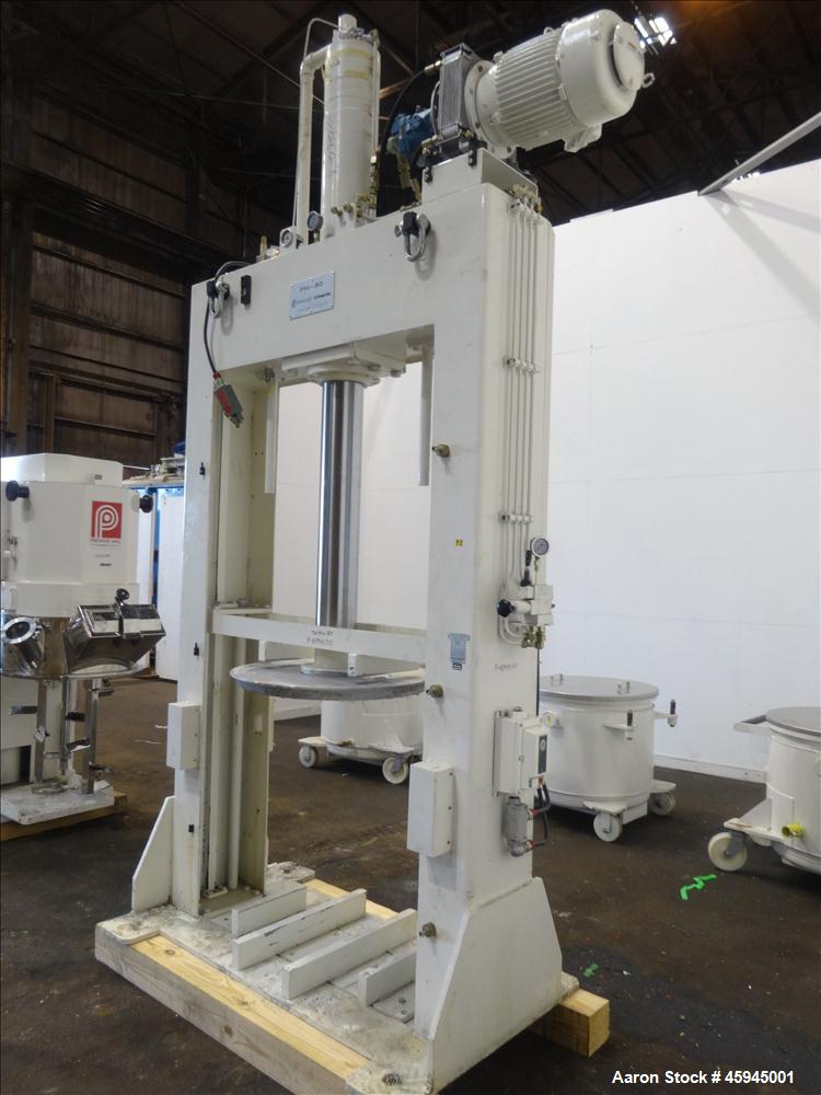 Used Premier Mill Triple Shaft Hidrobot Planetary Mixer, Model MPVDV-360. Approximately 96 gallon total capacity. 304 stainless steel contact parts. With (3) jacketed mix cans, each approx. 31 " ID x...