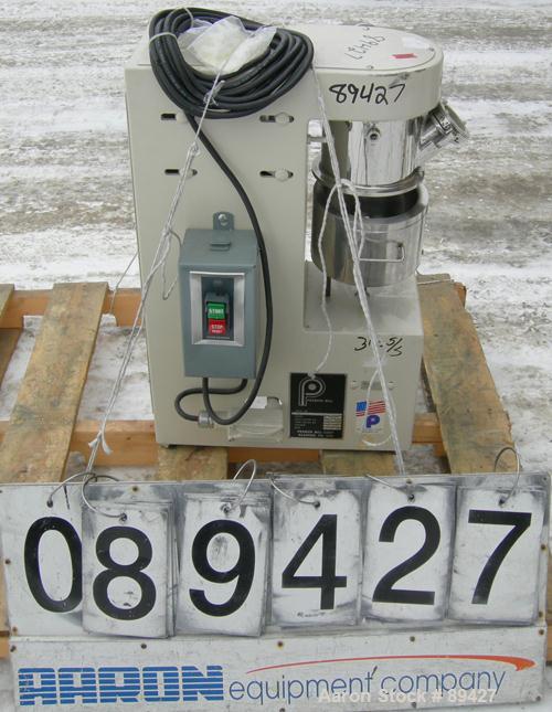 Used Premier Lab Size Vacuum Double Planetary Mixer, Model PLM 1.5, 316 stainless steel. Mixing capacity 1.40 liter (0.38 gallon), total 1.73 liter (0.46 gallon). Orbital speed 12-47 rpm, stirrers 33...