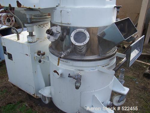 USED: Premier model PLM-360 planetary mixer. 100 gallon capacity, 360 liter, stainless steel construction. Double planetary blade design. Varispeed drive, 460 volt. Has a provision for a scraper blad...