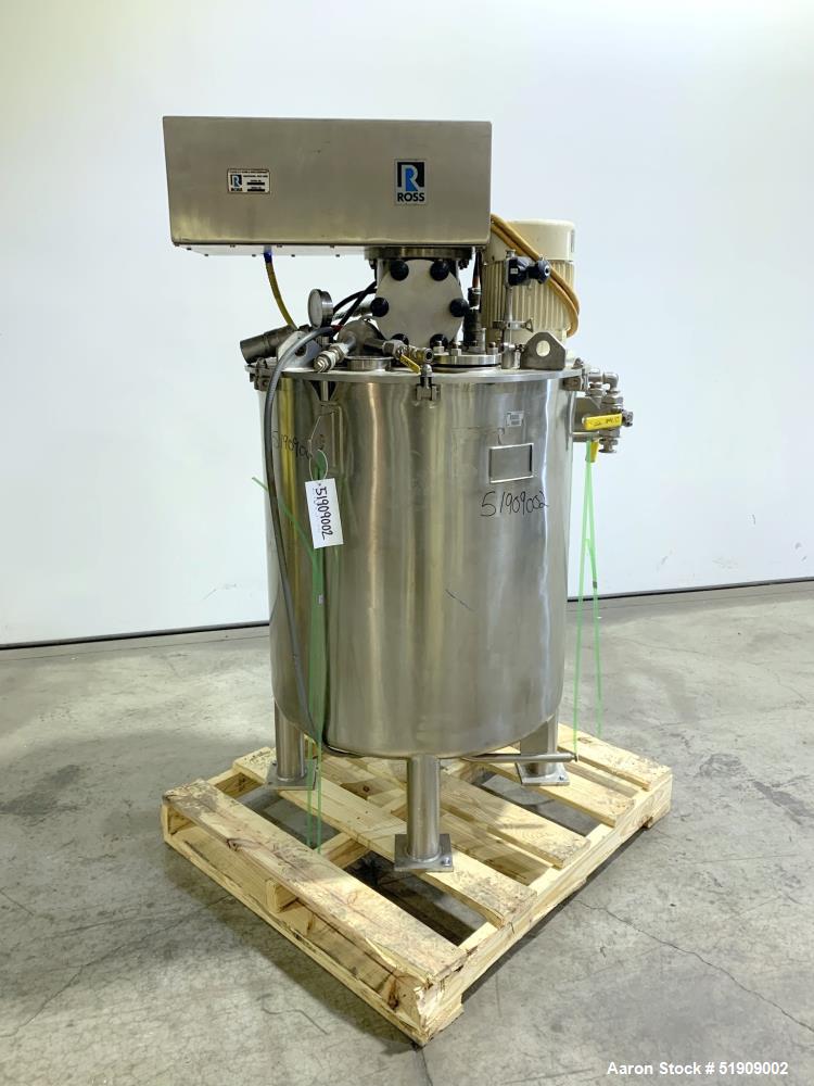 Used Ross Planetary Mixer, Model: 400 liter vessel, 316L Stainless Steel. 400L (105 Gal) working capacity. Approximately 32" diameter x 35" straight side. Flat top, dished bottom. Internal design pre...