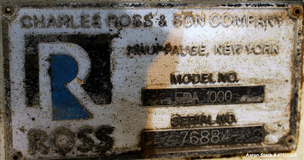 Used Ross Dual Shaft Mixer. Model FDA 1000, 1000 Gallon Working Capacity, 316 S