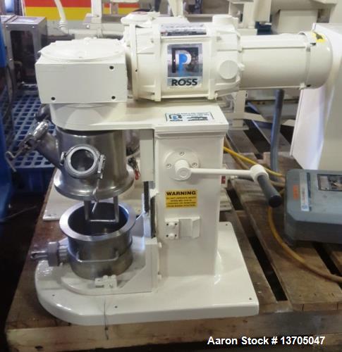Used Ross Double Planetary Mixer, Model LDM-1QT. Vacuum, sanitary stainless steel construction. 1/2 to 1 quart mixing capacity. 1 quart total capacity. Stainless mix can with Cove type plug valve. Un...