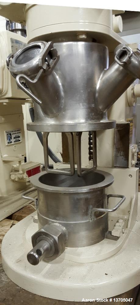 Used Ross Double Planetary Mixer, Model LDM-1QT. Vacuum, sanitary stainless steel construction. 1/2 to 1 quart mixing capacity. 1 quart total capacity. Stainless mix can with Cove type plug valve. Un...