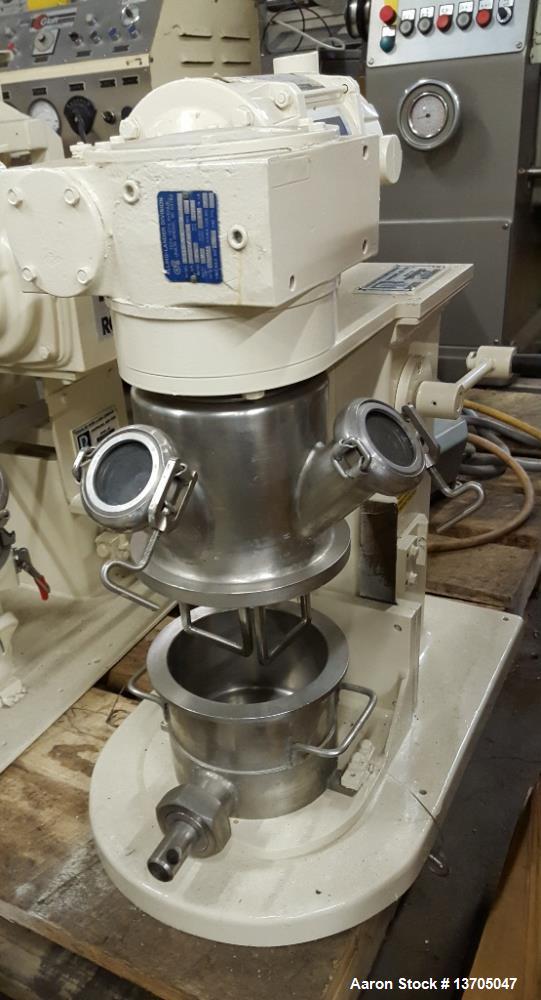 Used Ross Double Planetary Mixer, Model LDM-1QT. Vacuum, sanitary stainless steel construction. 1/2 to 1 quart mixing capacity. 1 quart total capacity. Stainless mix can with Cove type plug valve. Un...