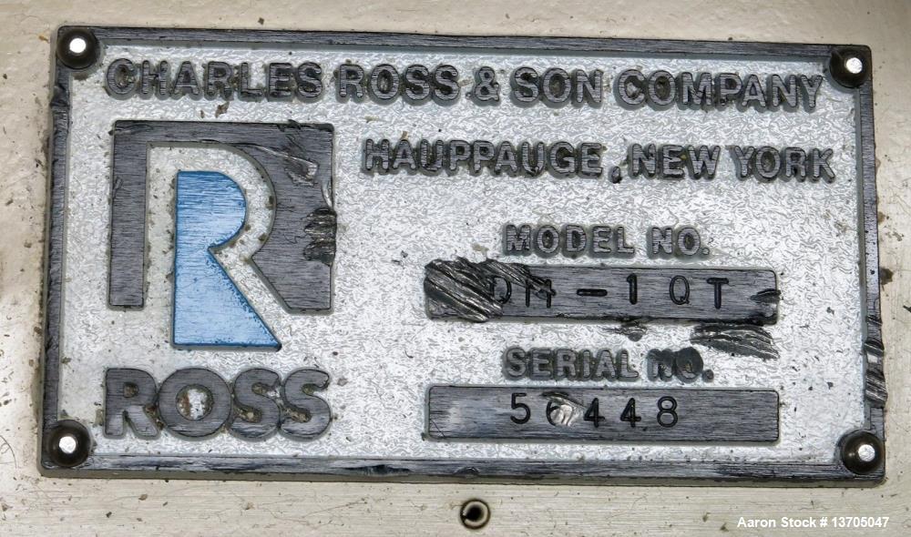 Used Ross Double Planetary Mixer, Model LDM-1QT. Vacuum, sanitary stainless steel construction. 1/2 to 1 quart mixing capacity. 1 quart total capacity. Stainless mix can with Cove type plug valve. Un...