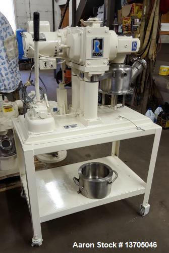 Used Ross Double Planetary Mixer, Model LDM-1. 1 gallon capacity, vacuum. Stainless steel construction, stainless steel jacketed mix can with stainless steel jacket. Hydraulic lift, driven by 1 hp, 1...