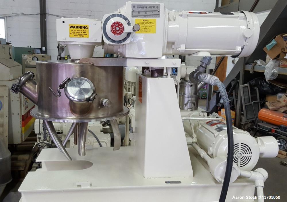 Used Ross, 4 Gallon, Model LDM-4 Jacketed, Vacuum, Double Planetary Mixer. Stainless steel construction, 1 quart to 4 gallon mixing capacity, 5-1/4 gallon total capacity. "HV"- Style mixing blades, s...