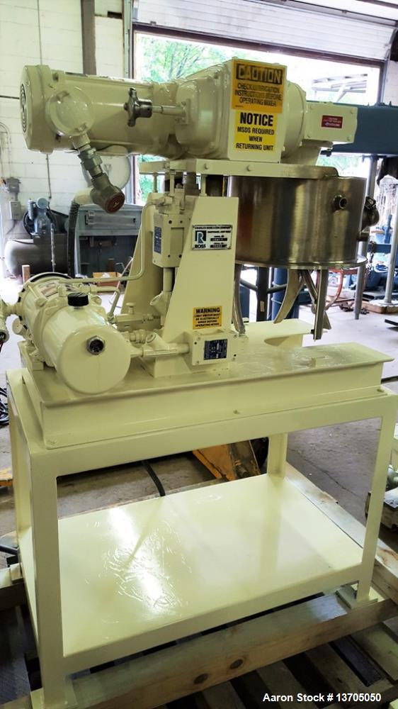 Used Ross, 4 Gallon, Model LDM-4 Jacketed, Vacuum, Double Planetary Mixer. Stainless steel construction, 1 quart to 4 gallon mixing capacity, 5-1/4 gallon total capacity. "HV"- Style mixing blades, s...