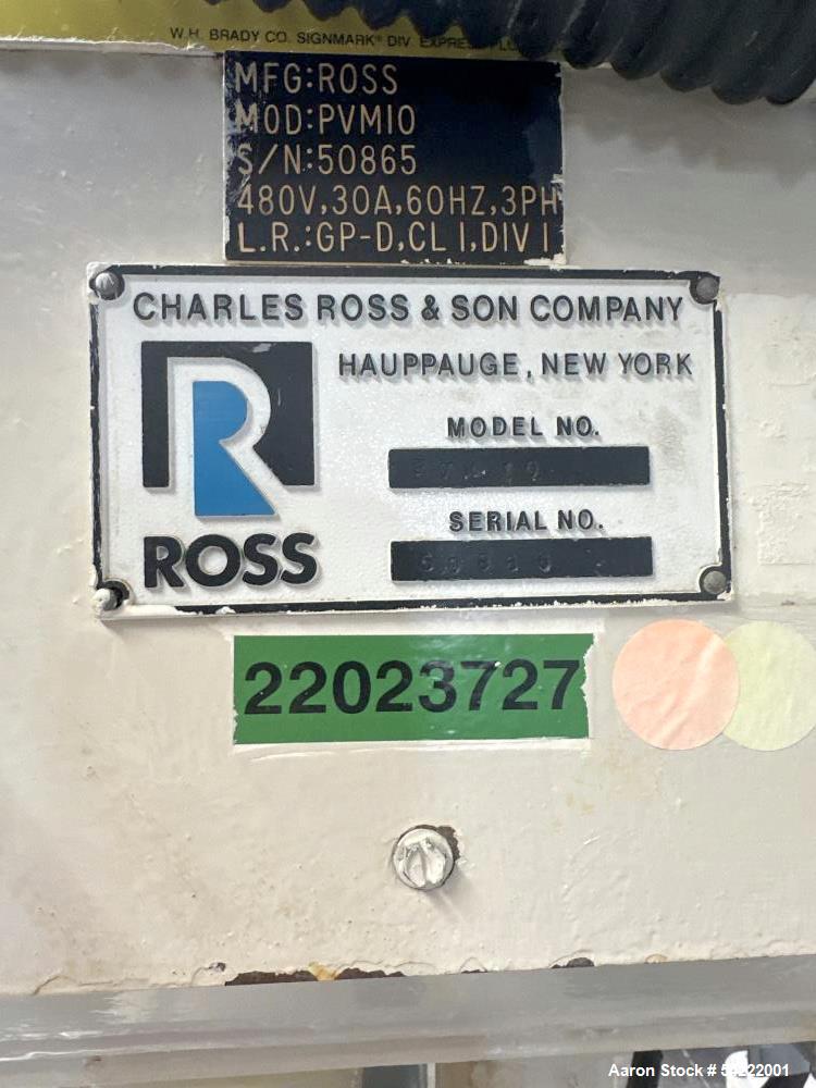 Used Ross Vacuum Mixer, Model PVM10. 10 gallon capacity. Triple shaft. Explosion proof. 3/60/480V. Previously used for chemicals.
