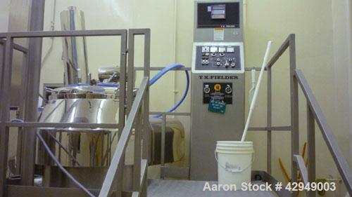Used T. K. Fielder High Shear Granulating Mixer, 300 Liter, Model PMA300, Stainless Steel. PRICE INCLUDES A 15% BUYERS PREMIUM. AS IS WHERE IS, LOADING & REMOVAL FEES EXTRA, COST TO BE DETERMINED.