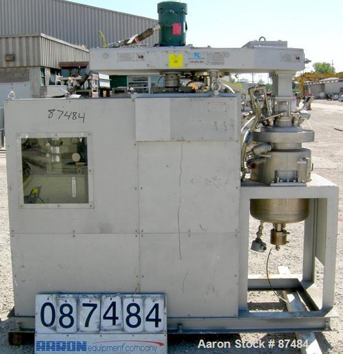 USED: Tokushu Kika Triple Shaft Vacuum Disperser/Kneader Combimix Mixer, model 38L-10, 304 stainless steel. Approximate 10 gallon working capacity. Jacketed can 10-3/4" diameter x 20" straight side, ...