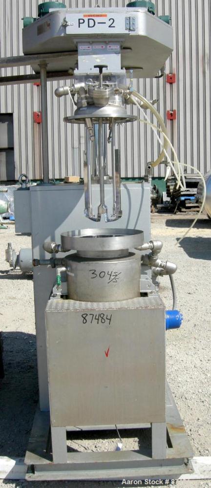USED: Tokushu Kika Triple Shaft Vacuum Disperser/Kneader Combimix Mixer, model 38L-10, 304 stainless steel. Approximate 10 gallon working capacity. Jacketed can 10-3/4" diameter x 20" straight side, ...