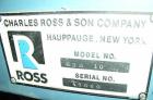 Used Ross Model HDM-10 vacuum jacketed double planetary mixer. 10 gallon capacity, stainless steel construction, stainless steel jacketed mix can, driven by a 3 hp variable speed drive, air/oil hydra...