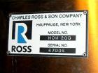 Used Ross Double Planetary Vacuum Change Can Mixer, Model HDM200, 316L stainless steel. (2) 316L stainless steel stirrers, Teflon scraper blade on bottom of one stirrer. Driven by an approximately 50...