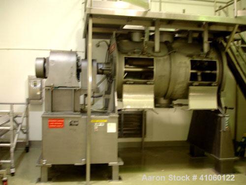 Used Littleford Mixer, Model FKM2000D, stainless steel construction, 73.5 cubic feet total capacity, 43 cubic feet working capacity, (3) 10 hp high speed choppers, stand access doors, weld sanitary p...