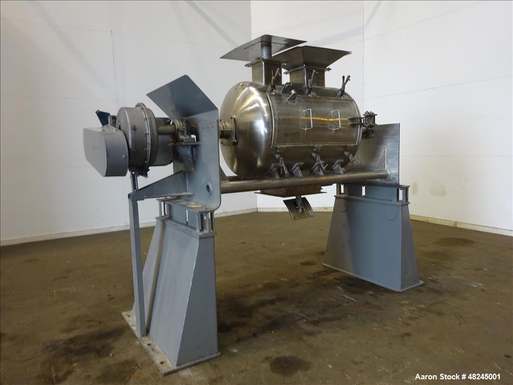 Used Plow Mixer, Approximately 20 Cubic Feet, 316 Stainless steel.