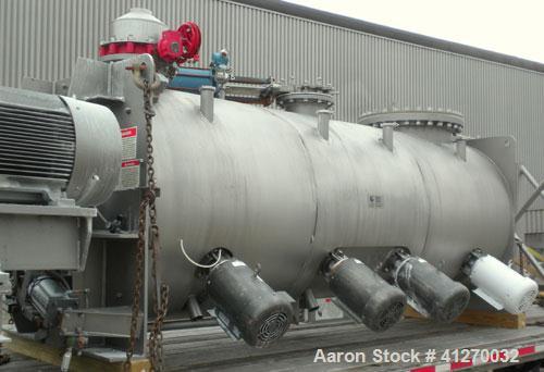 Used American Process Cylinrical Plow Mixer, Model CPB-135, 135 Cubic Feet Working Capacity (220 total), 304 Stainless Steel. 304 stainless steel jacket, chamber 56" diameter x 156" long, Internal ra...