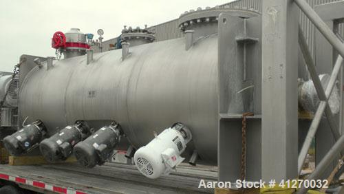 Used American Process Cylinrical Plow Mixer, Model CPB-135, 135 Cubic Feet Working Capacity (220 total), 304 Stainless Steel. 304 stainless steel jacket, chamber 56" diameter x 156" long, Internal ra...