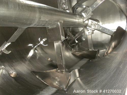 Used American Process Cylinrical Plow Mixer, Model CPB-135, 135 Cubic Feet Working Capacity (220 total), 304 Stainless Steel. 304 stainless steel jacket, chamber 56" diameter x 156" long, Internal ra...