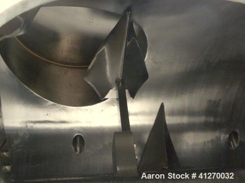 Used American Process Cylinrical Plow Mixer, Model CPB-135, 135 Cubic Feet Working Capacity (220 total), 304 Stainless Steel. 304 stainless steel jacket, chamber 56" diameter x 156" long, Internal ra...