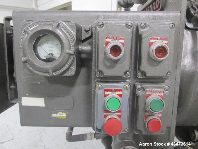 Used Littleford Mixer, Model FM130D. Stainless steel construction 4.6 cubic feet total, 2.8 cubic feet working capacity, jacketed for 75 psi at 320 degrees F. with main shaft motor and chopper motor,...