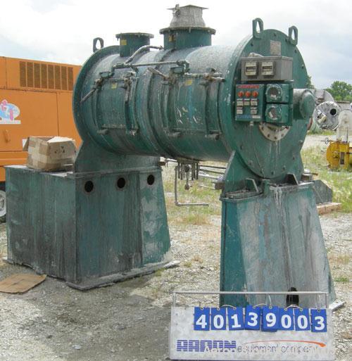 Used Littleford/Lodige Plow Mixer, model FKM-1200E, batch type. 26.1 cubic feet working capacity, 43.4 total, 304 stainless steel. Non-jacketed chamber approximately 38" diameter x 65" straight side....