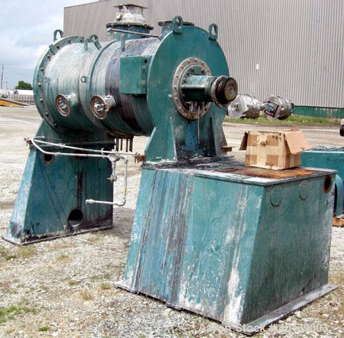 Used Littleford/Lodige Plow Mixer, model FKM-1200E, batch type. 26.1 cubic feet working capacity, 43.4 total, 304 stainless steel. Non-jacketed chamber approximately 38" diameter x 65" straight side....