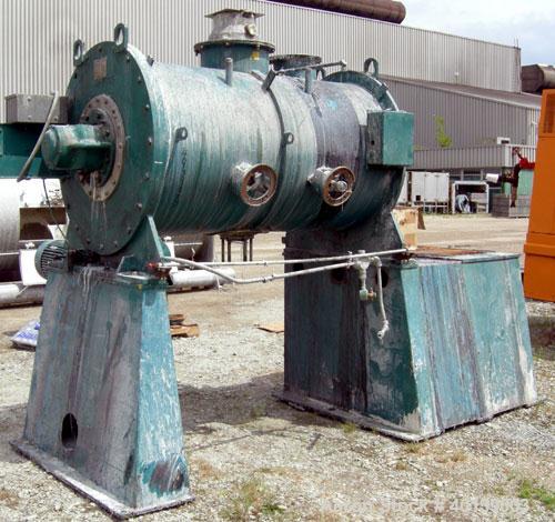 Used Littleford/Lodige Plow Mixer, model FKM-1200E, batch type. 26.1 cubic feet working capacity, 43.4 total, 304 stainless steel. Non-jacketed chamber approximately 38" diameter x 65" straight side....