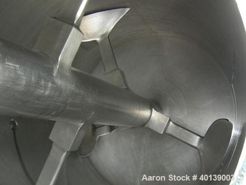Used Littleford/Lodige Plow Mixer, model FKM-1200E, batch type. 26.1 cubic feet working capacity, 43.4 total, 304 stainless steel. Non-jacketed chamber approximately 38" diameter x 65" straight side....