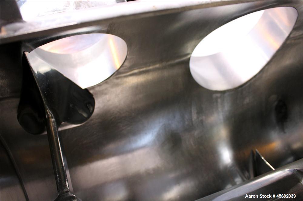 Used Littleford Plow Mixer, Model FKM-1200, 1200 Liters (317 Gallon), 42 Cubic Feet, Batch Type, Stainless Steel. Non-jacketed chamber approximately 37" diameter x 65" straight side. 5" diameter shaf...