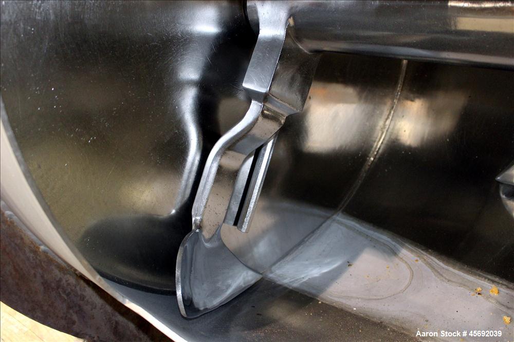 Used Littleford Plow Mixer, Model FKM-1200, 1200 Liters (317 Gallon), 42 Cubic Feet, Batch Type, Stainless Steel. Non-jacketed chamber approximately 37" diameter x 65" straight side. 5" diameter shaf...