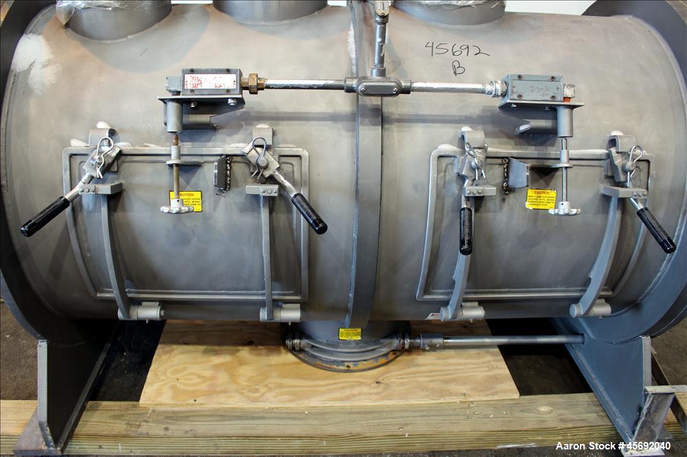 Used Littleford Plow Mixer, Model FKM-1200, 1200 Liters (317 Gallon), 42 Cubic Feet, Batch Type, Stainless Steel. Non-jacketed chamber approximately 37" diameter x 65" straight side. 6" diameter shaf...