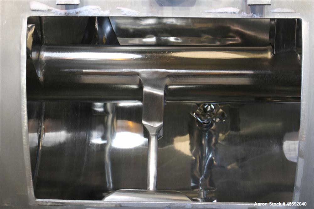 Used Littleford Plow Mixer, Model FKM-1200, 1200 Liters (317 Gallon), 42 Cubic Feet, Batch Type, Stainless Steel. Non-jacketed chamber approximately 37" diameter x 65" straight side. 6" diameter shaf...