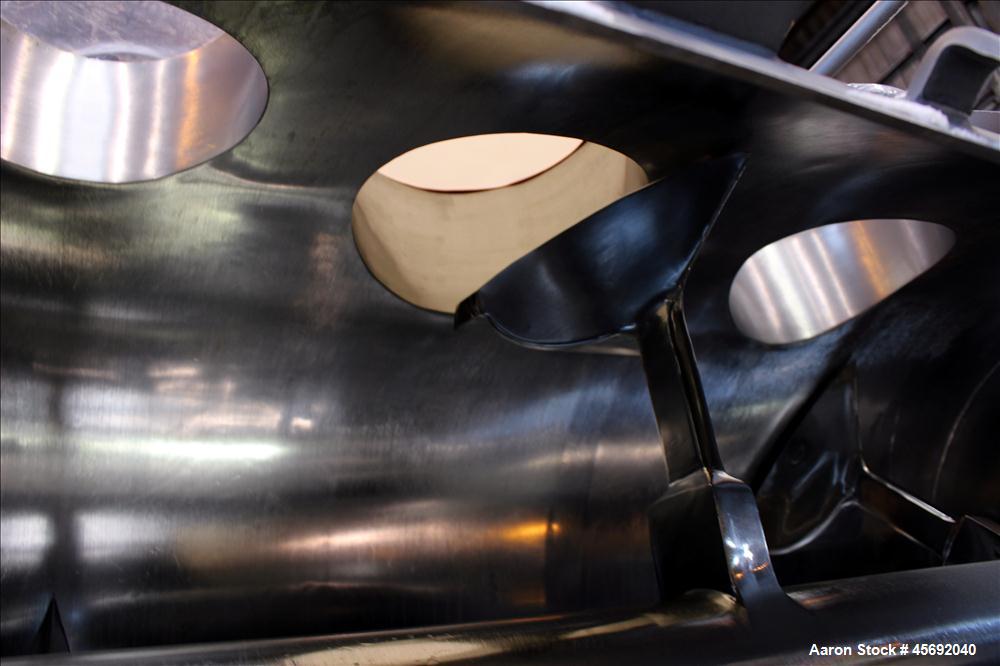 Used Littleford Plow Mixer, Model FKM-1200, 1200 Liters (317 Gallon), 42 Cubic Feet, Batch Type, Stainless Steel. Non-jacketed chamber approximately 37" diameter x 65" straight side. 6" diameter shaf...