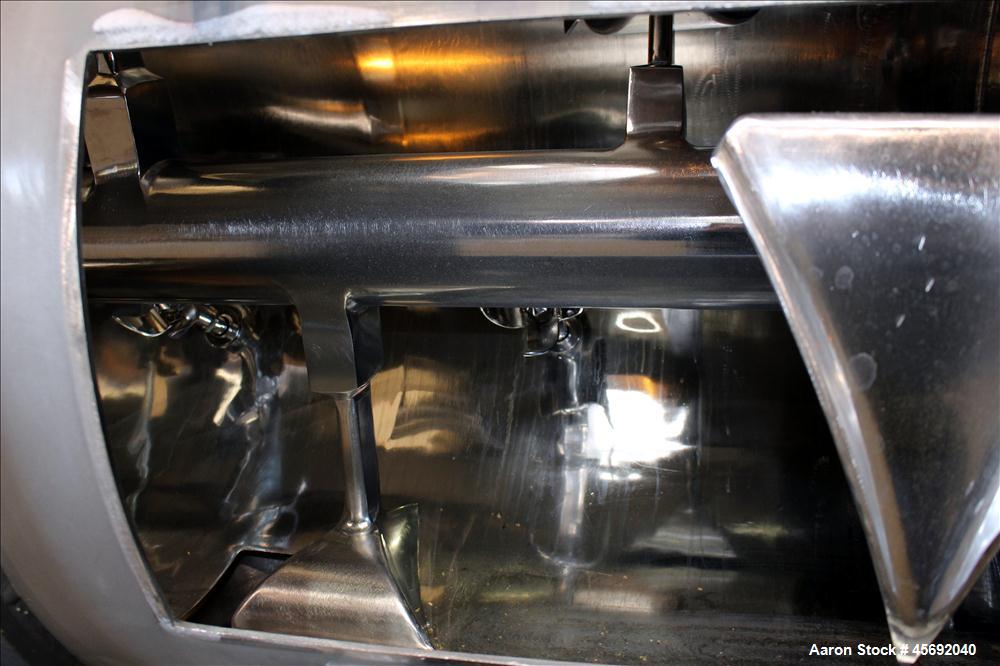 Used Littleford Plow Mixer, Model FKM-1200, 1200 Liters (317 Gallon), 42 Cubic Feet, Batch Type, Stainless Steel. Non-jacketed chamber approximately 37" diameter x 65" straight side. 6" diameter shaf...