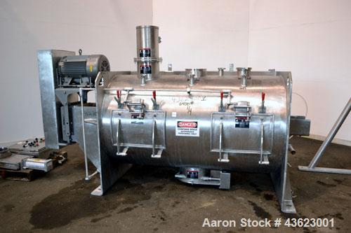 Used Littleford Batch Type Plow Mixer, Model FKM2000E, 321 Stainless Steel. 43 Cubic feet working capacity (73.5  total). Non-jacketed chamber approximate 50” diameter x 79” long. 5” Diameter shaft w...