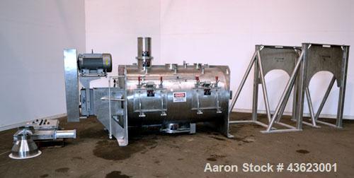 Used Littleford Batch Type Plow Mixer, Model FKM2000E, 321 Stainless Steel. 43 Cubic feet working capacity (73.5  total). Non-jacketed chamber approximate 50” diameter x 79” long. 5” Diameter shaft w...