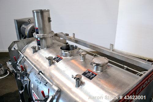 Used Littleford Batch Type Plow Mixer, Model FKM2000E, 321 Stainless Steel. 43 Cubic feet working capacity (73.5  total). Non-jacketed chamber approximate 50” diameter x 79” long. 5” Diameter shaft w...