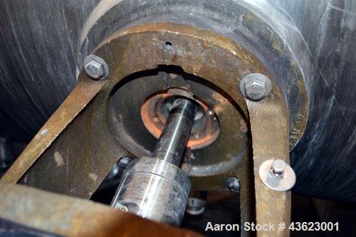 Used Littleford Batch Type Plow Mixer, Model FKM2000E, 321 Stainless Steel. 43 Cubic feet working capacity (73.5  total). Non-jacketed chamber approximate 50” diameter x 79” long. 5” Diameter shaft w...