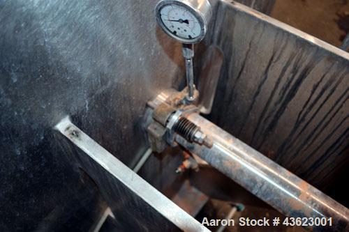 Used Littleford Batch Type Plow Mixer, Model FKM2000E, 321 Stainless Steel. 43 Cubic feet working capacity (73.5  total). Non-jacketed chamber approximate 50” diameter x 79” long. 5” Diameter shaft w...