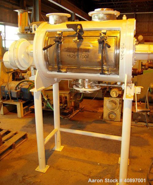 Used Littleford Batch Type Plow Mixer, model FKM-300-D, 6 cubic feet working capacity, 10 total, 304 stainless steel. Carbon steel jacketed chamber, 24" diameter x 40" straight side, rated 75 psi at ...