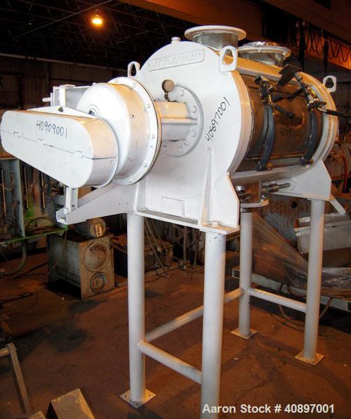 Used Littleford Batch Type Plow Mixer, model FKM-300-D, 6 cubic feet working capacity, 10 total, 304 stainless steel. Carbon steel jacketed chamber, 24" diameter x 40" straight side, rated 75 psi at ...