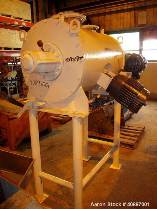 Used Littleford Batch Type Plow Mixer, model FKM-300-D, 6 cubic feet working capacity, 10 total, 304 stainless steel. Carbon steel jacketed chamber, 24" diameter x 40" straight side, rated 75 psi at ...