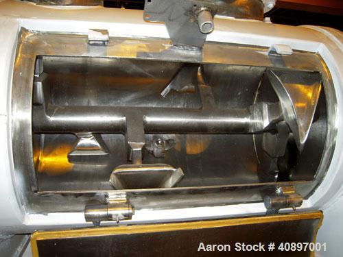 Used Littleford Batch Type Plow Mixer, model FKM-300-D, 6 cubic feet working capacity, 10 total, 304 stainless steel. Carbon steel jacketed chamber, 24" diameter x 40" straight side, rated 75 psi at ...